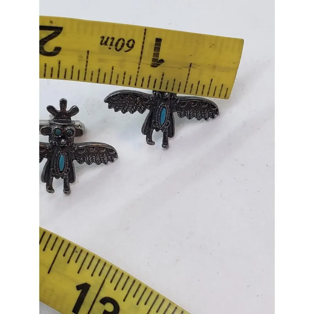 Vintage Native American Zuni Kachina Eagle Dancer Cuff Links Turquoise Pair Set